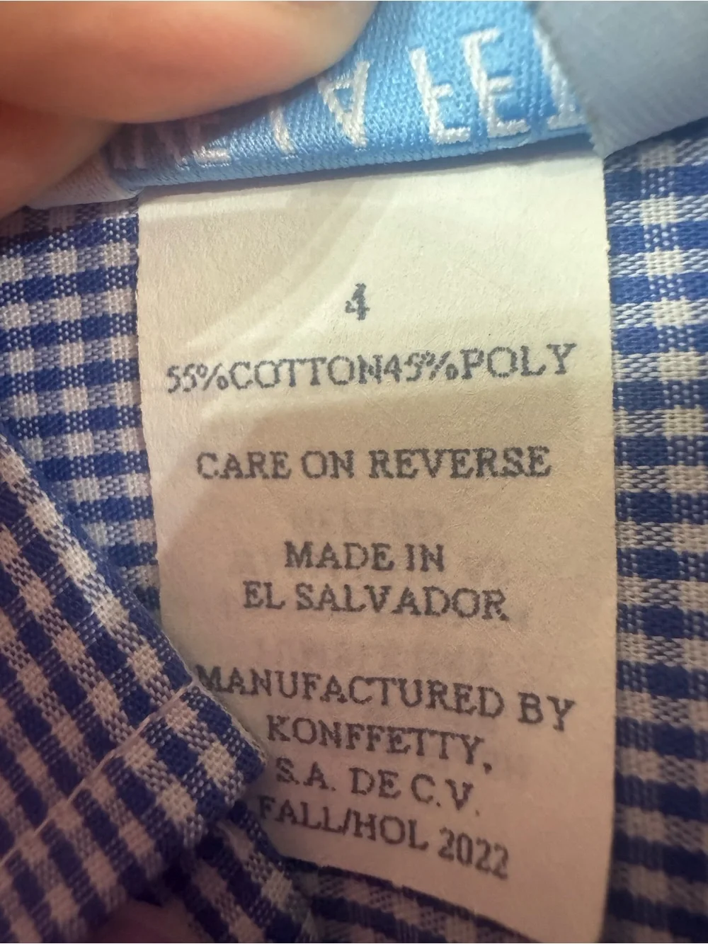 Vine la Vie Boys' Blue Gingham Button-Down Shirt with Red Patch